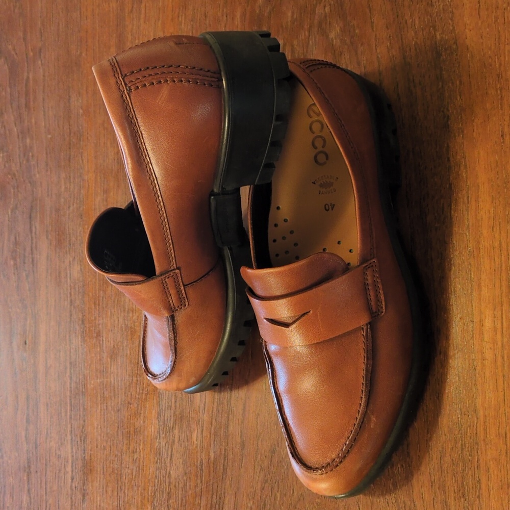 Ecco Modtray Leather Penny Loafers in Cognac Brown Euro 40